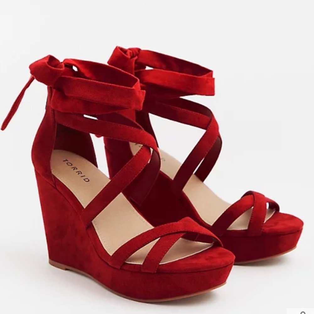 Torrid Womens NWT Red Crisscross Self Tie Ankle Strappy Wrap Platform Wedge 12WW